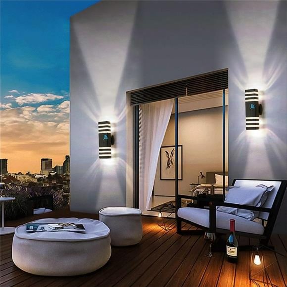 Dusk to Dawn Outdoor Wall Lights, Modern Exterior Light Matte Black, 2 Pack - Picture 2 of 5